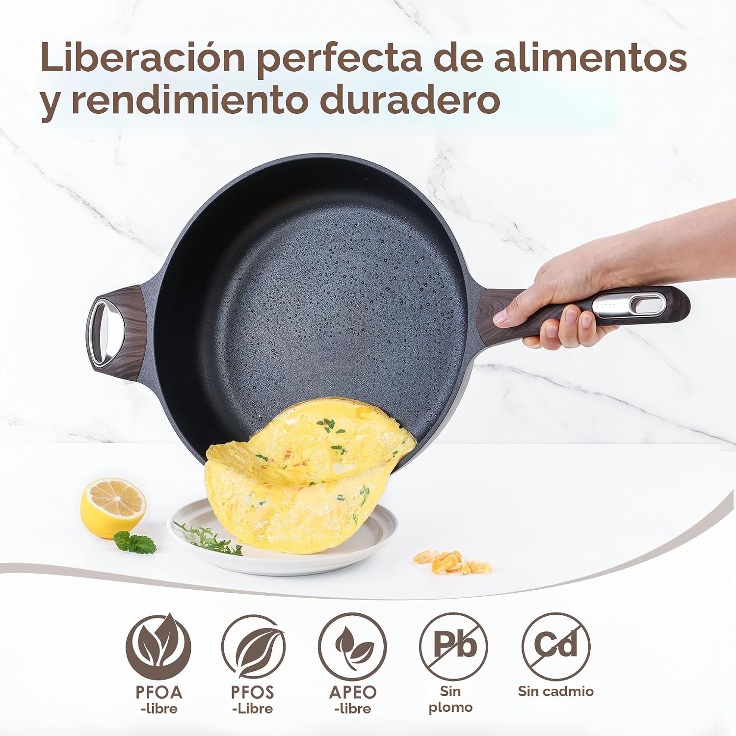 SENSARTE Sartén antiadherente con tapa, sartén profunda grande de 1...