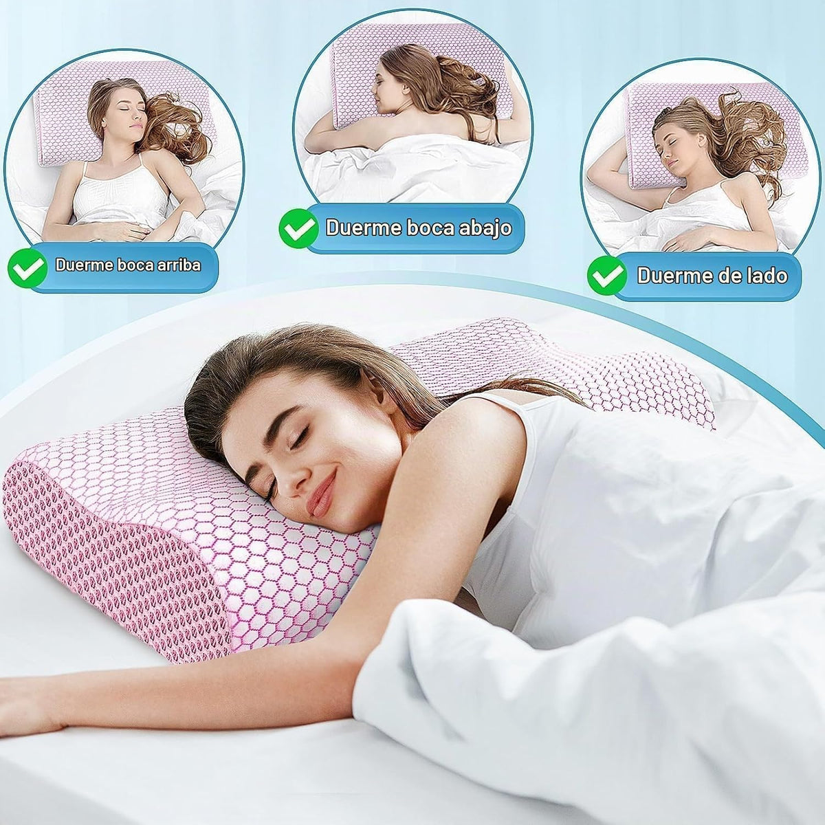 Almohada cervical ergonómica para dormir, tamaño Queen rosa | Almoh...