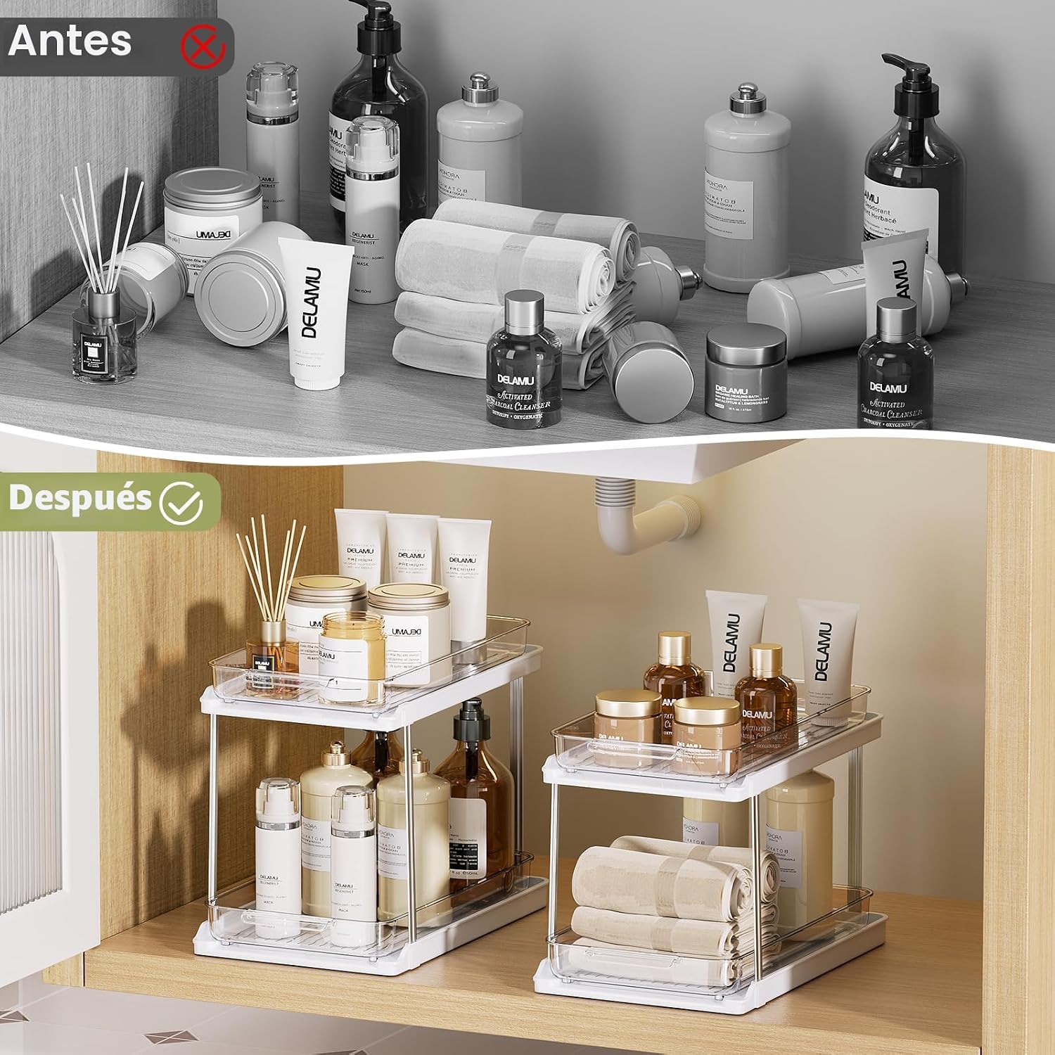 Delamu Organizadores y almacenamiento de 2 niveles para debajo del...