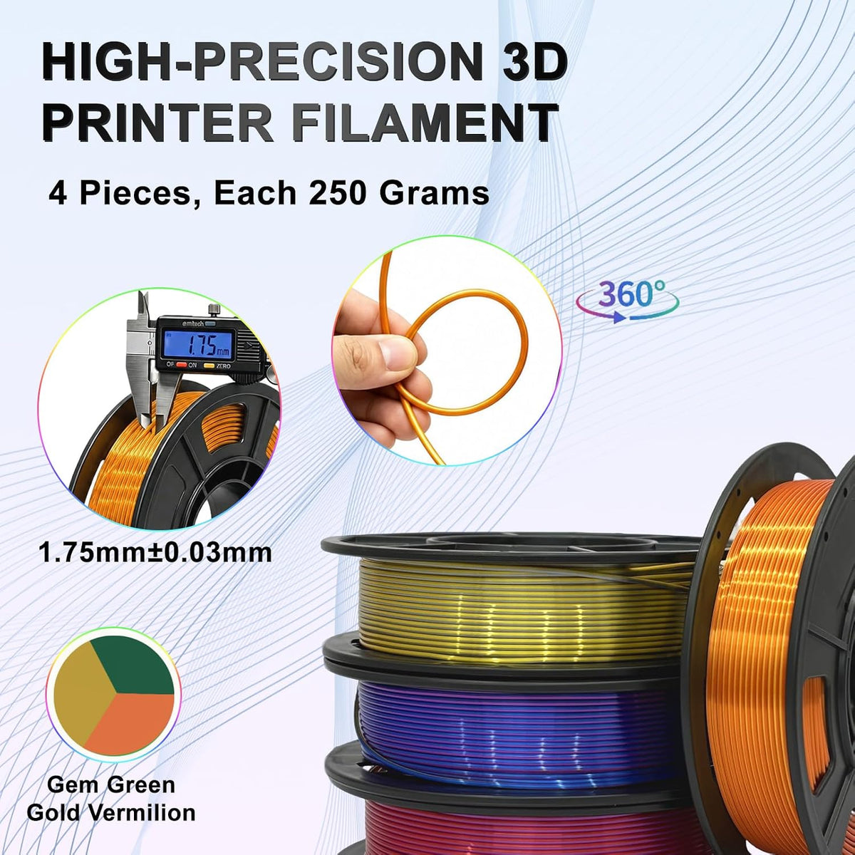 Frucindra Paquete de filamentos para impresora 3D de seda PLA+, bri...