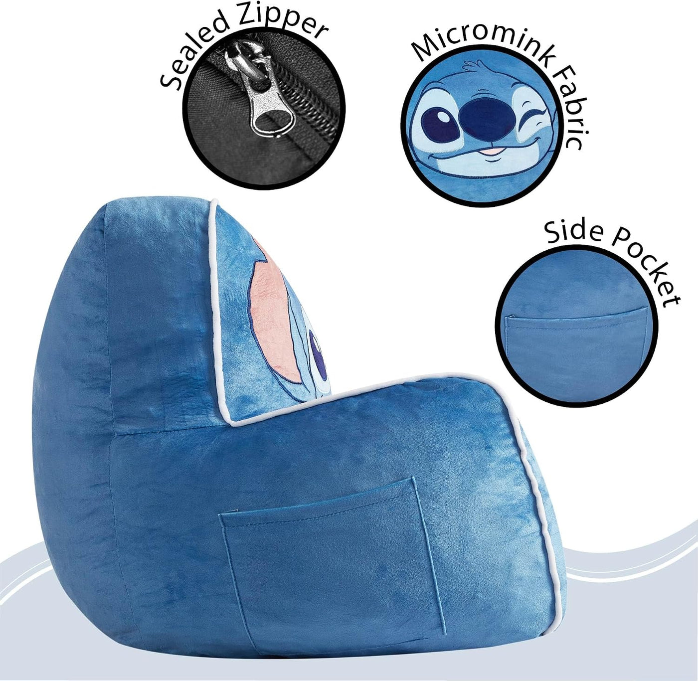 Idea Nuova Disney Stitch - Puf relleno de espuma para niños, asient...
