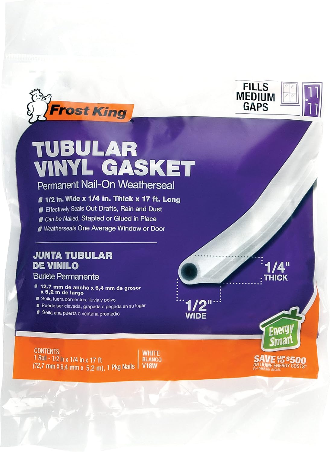 Frost King Junta de vinilo tubular burlete impermeable, 1\/2" W...
