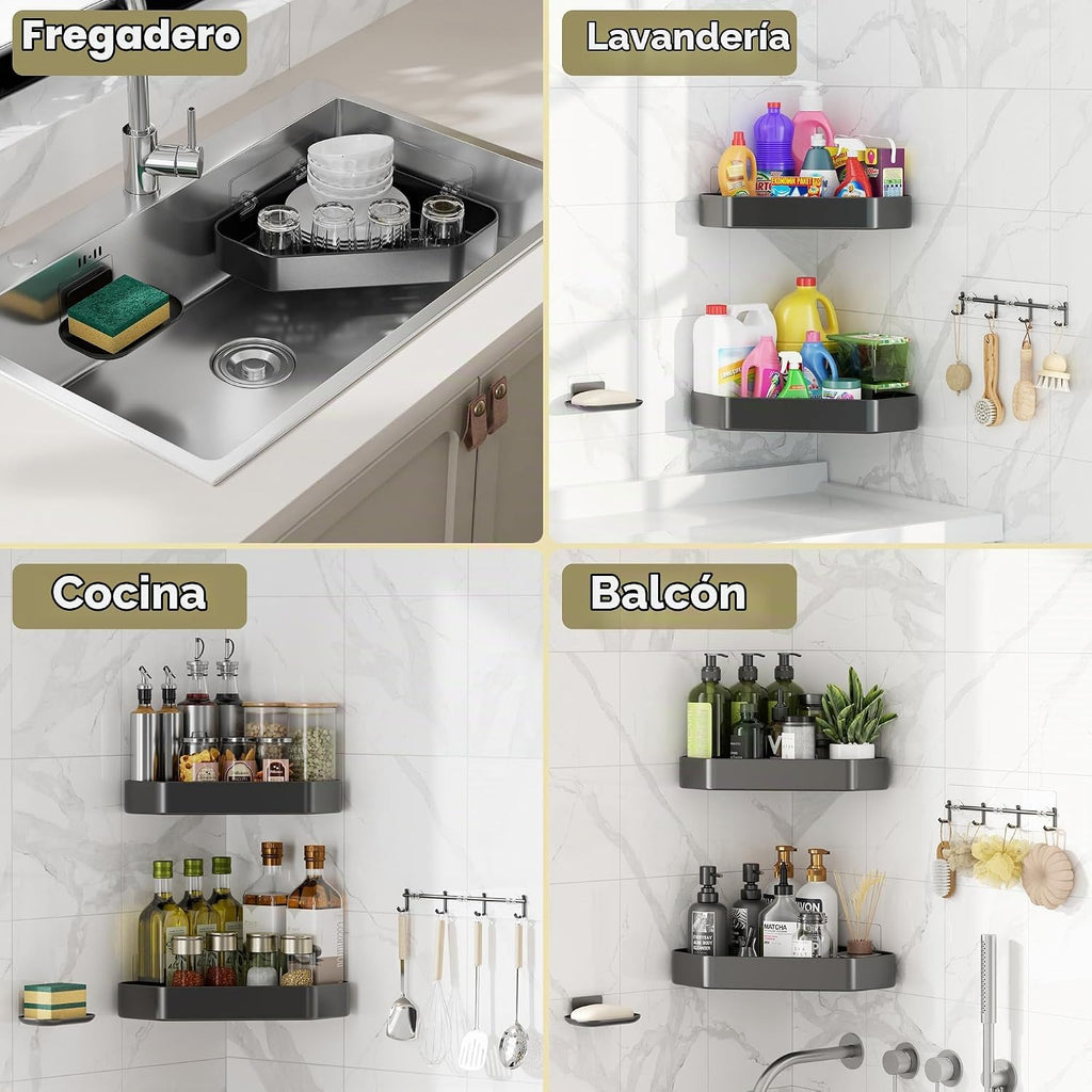 Veken Organizador de ducha esquinero de aluminio, paquete de 4, nun...
