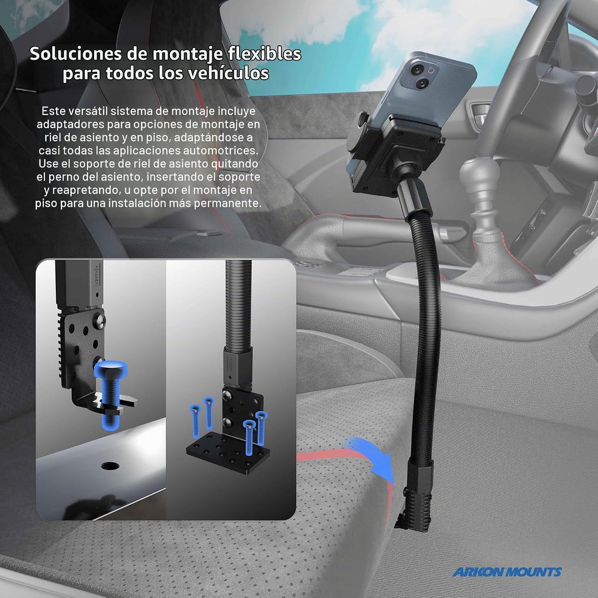 Arkon Carril de asiento de coche o camión o soporte de teléfono de...
