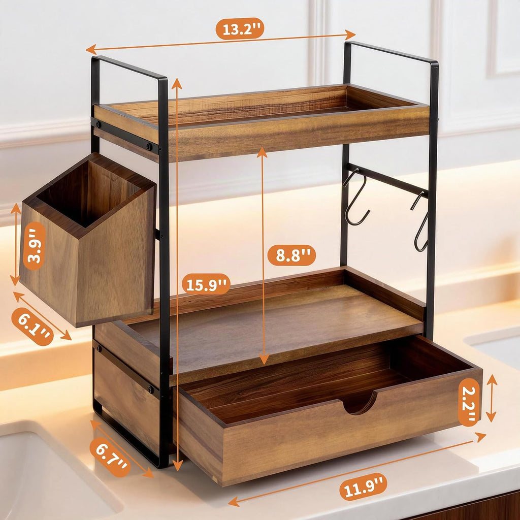 Organizador de encimera de baño de 2 niveles con cajón y cesta, org...