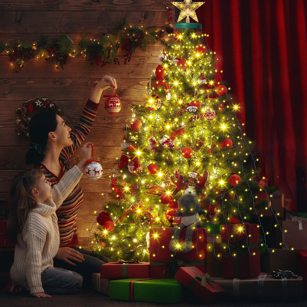 AMIPEPE - Luces de Navidad con estrella en la parte superior, 410 l...
