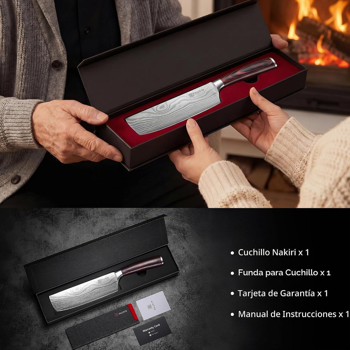 PAUDIN Cuchillo Nakiri - Cuchillo de carnicero de 17,78 cm afilado...