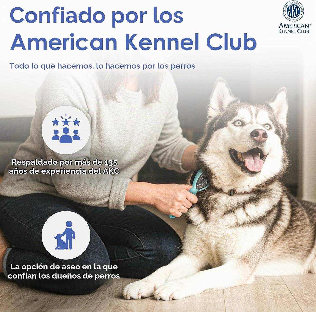 AKC Cepillo de aseo de doble cara para perros, cerdas y alfiler, pe...