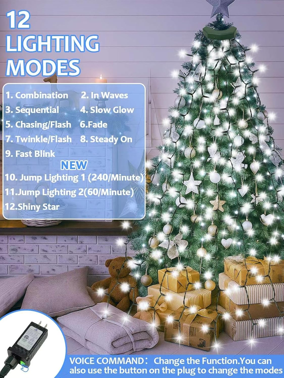 592 luces LED fáciles de árbol de Navidad, 10 pies, luces parpadean...