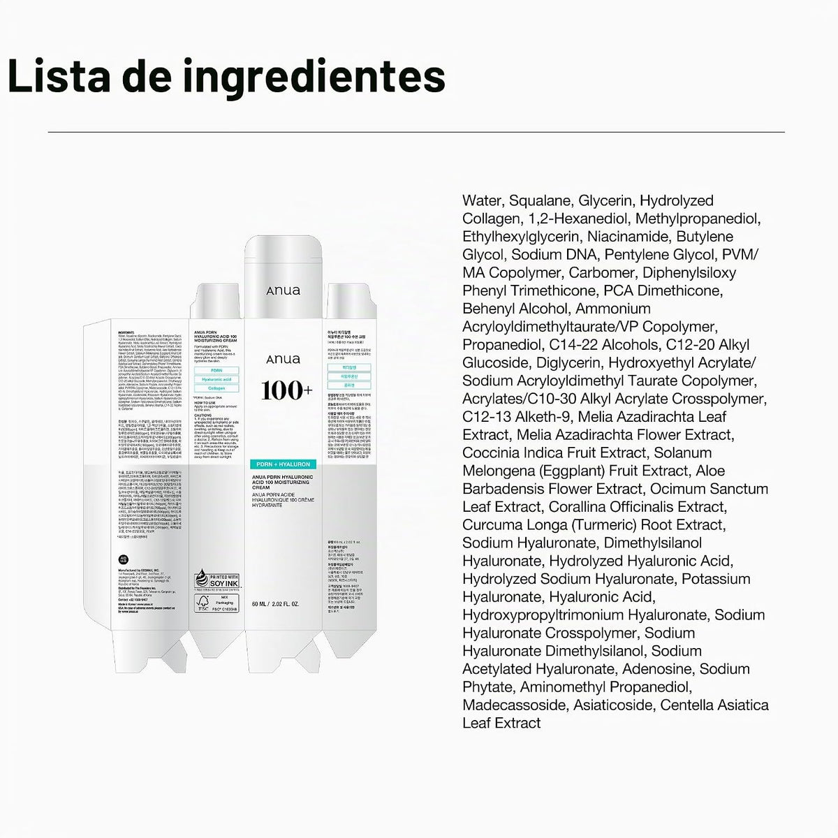 ANUA PDRN Crema hidratante de ácido hialurónico 100, 2.02 onzas líq...