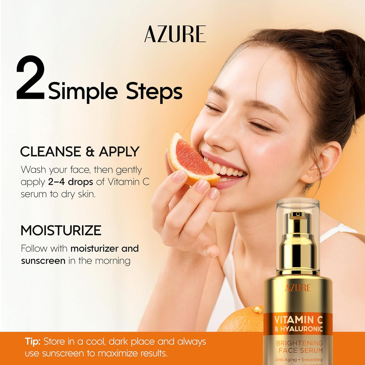 Azure - Suero de vitamina C para rostro con ácido hialurónico, fórm...