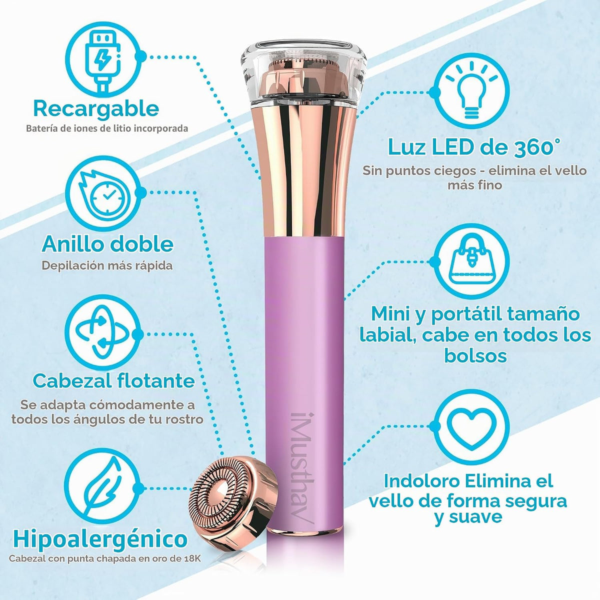 iMusthav Depilación facial impecable recargable para mujeres con lu...