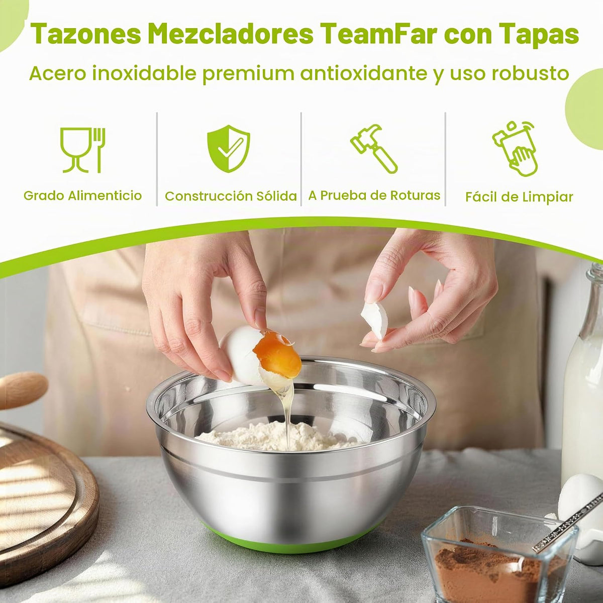 TeamFar Tazones para mezclar, cuencos de acero inoxidable con tapas...