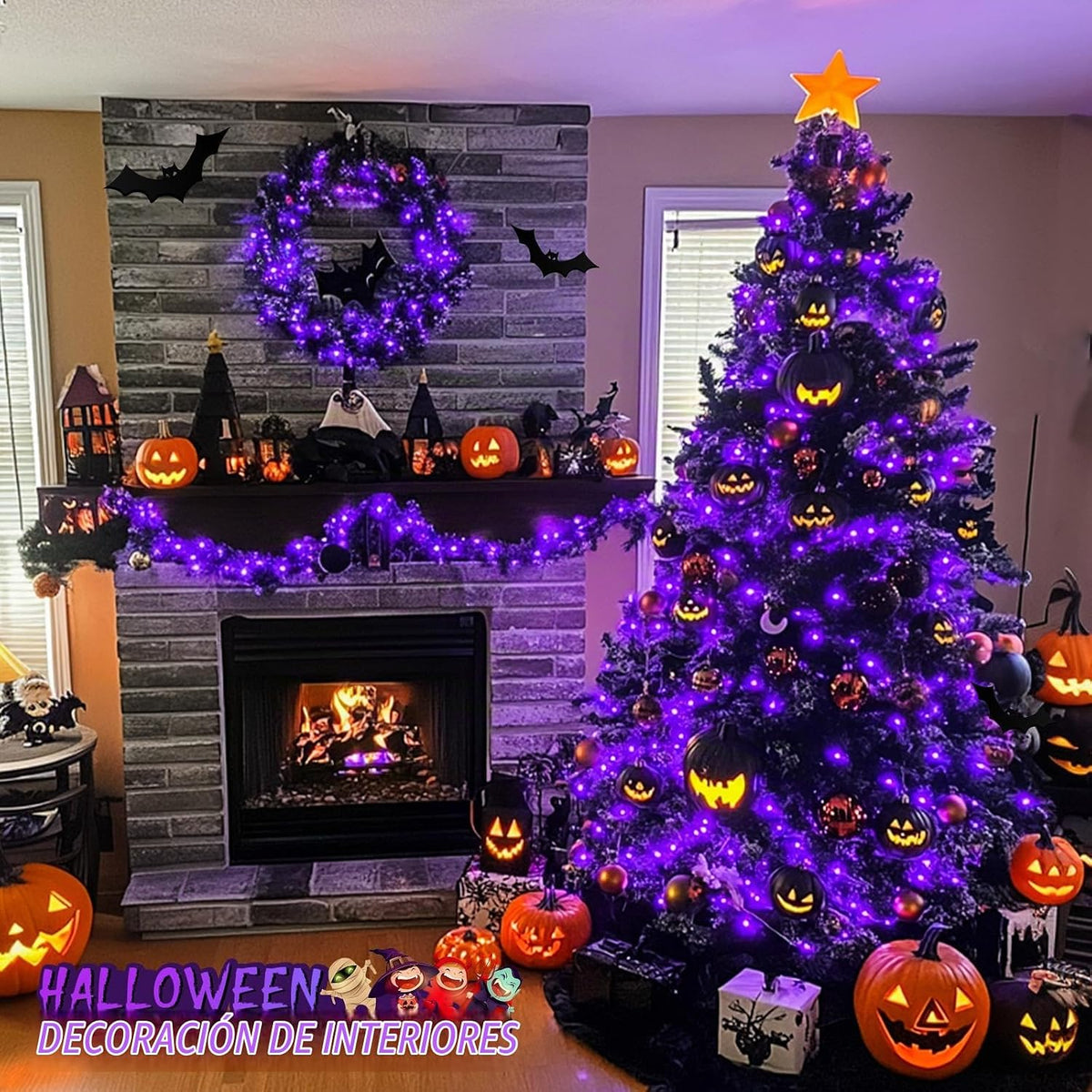 JMEXSUSS 200 luces LED de Halloween para interiores y exteriores, g...