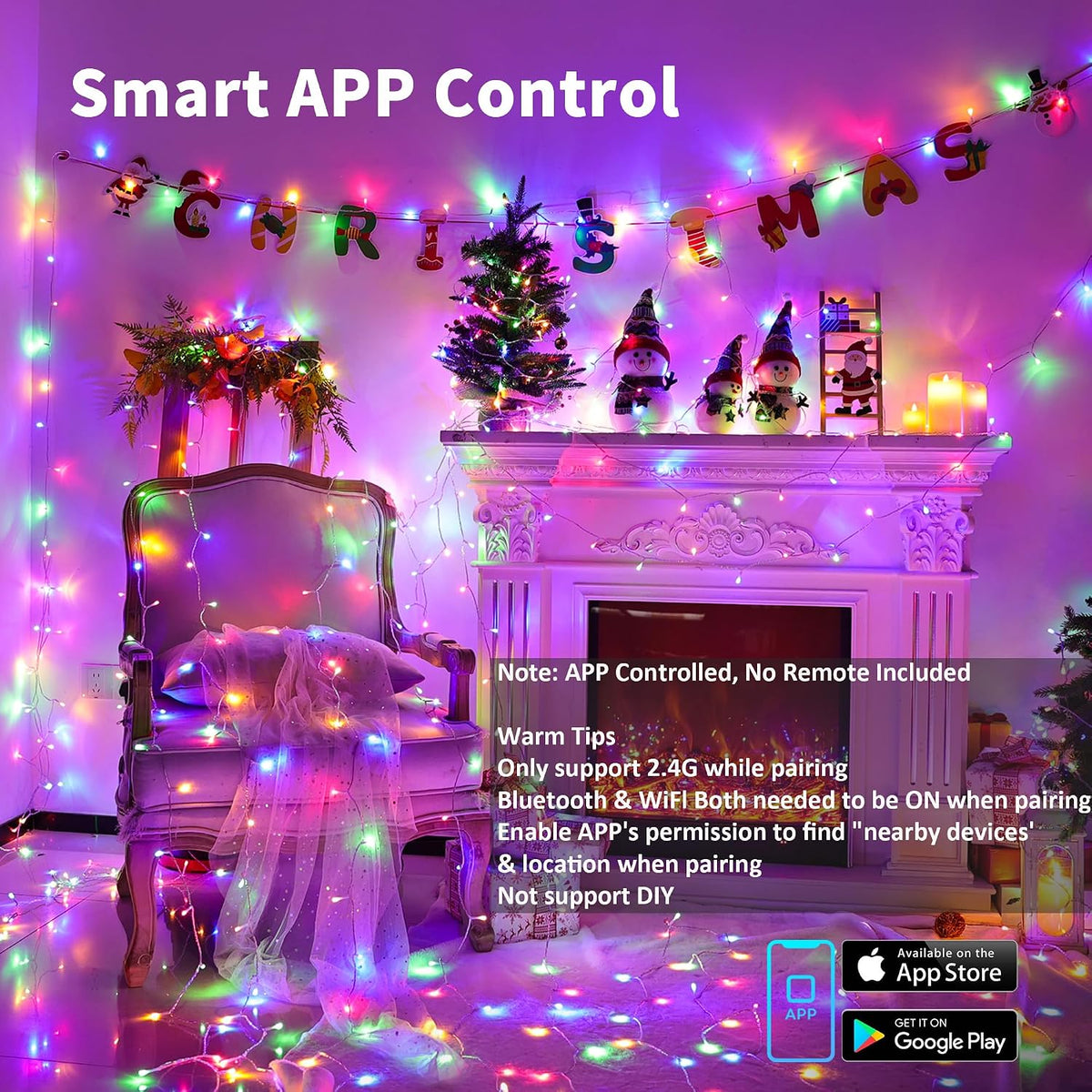 BrizLabs - Guirnalda de luces navideñas de colores y blancos que ca...