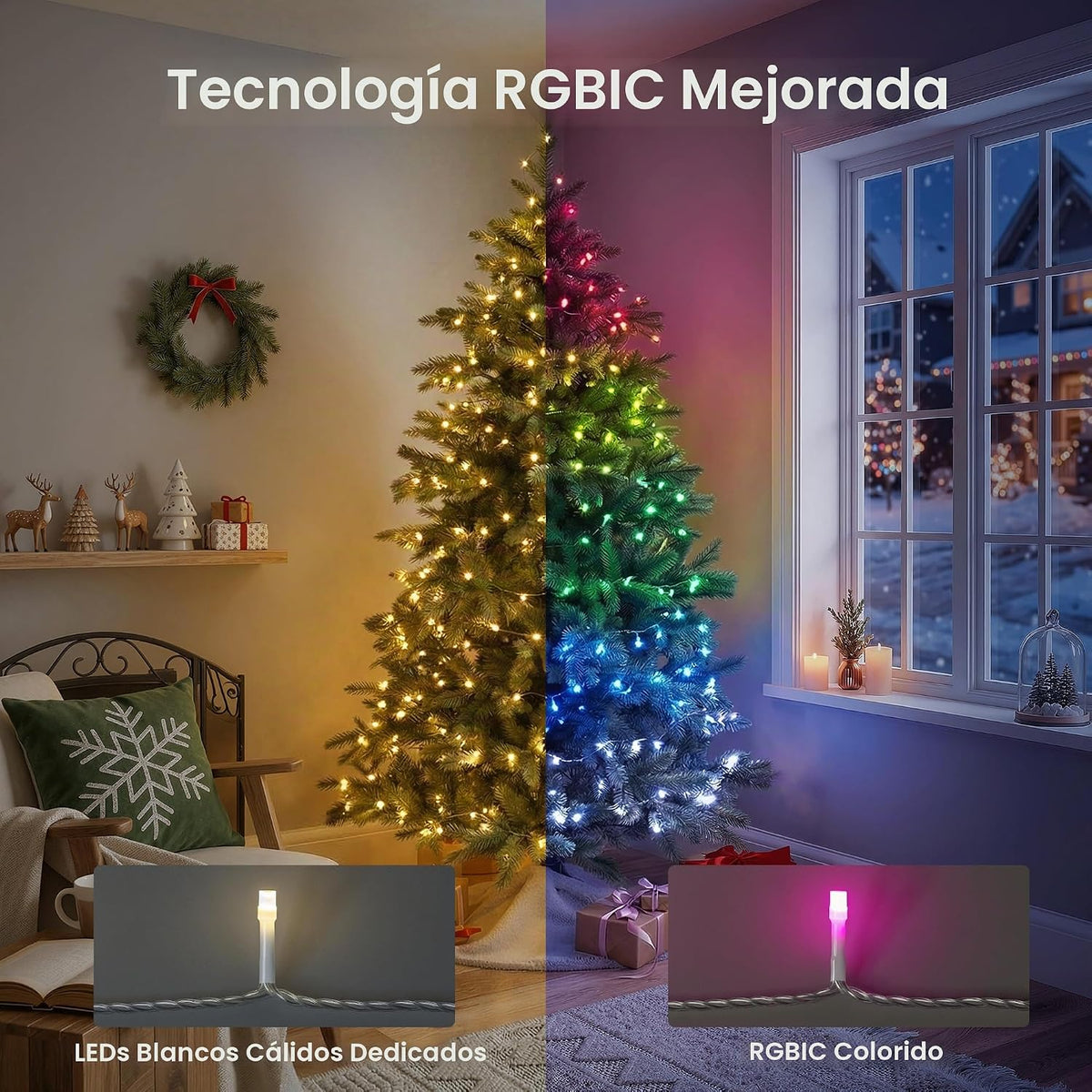 Pellimo Cadena de luces inteligentes de 300 LED con aplicación y co...