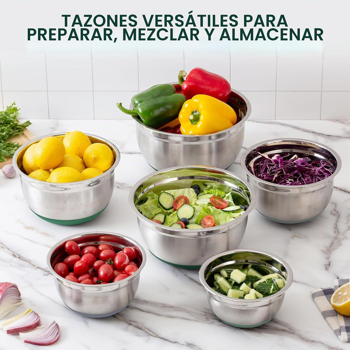 COOK WITH COLOR Juego de tazones para mezclar de acero inoxidable c...