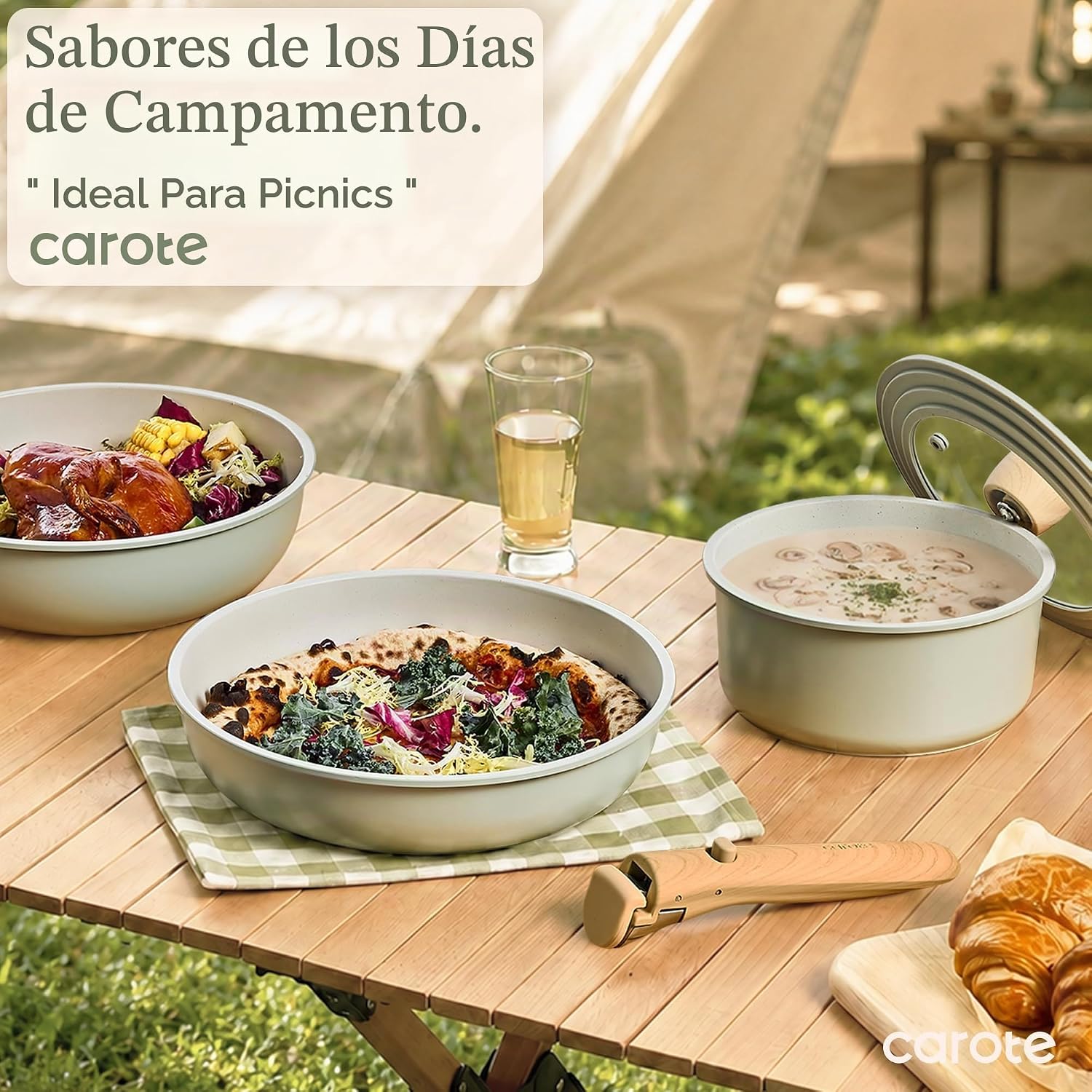 CAROTE - Juego de ollas y sartenes antiadherentes, mango desmontabl...