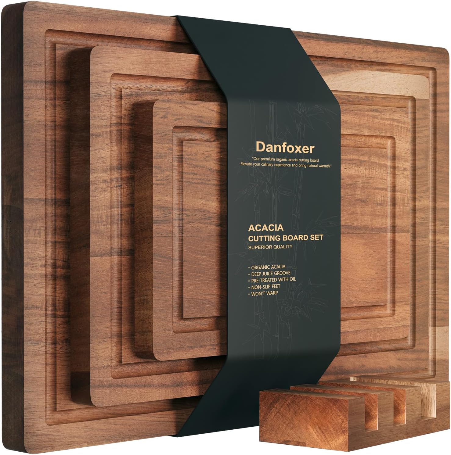 Danfoxer Juego de 3 tablas de cortar de madera de acacia, tablas de...