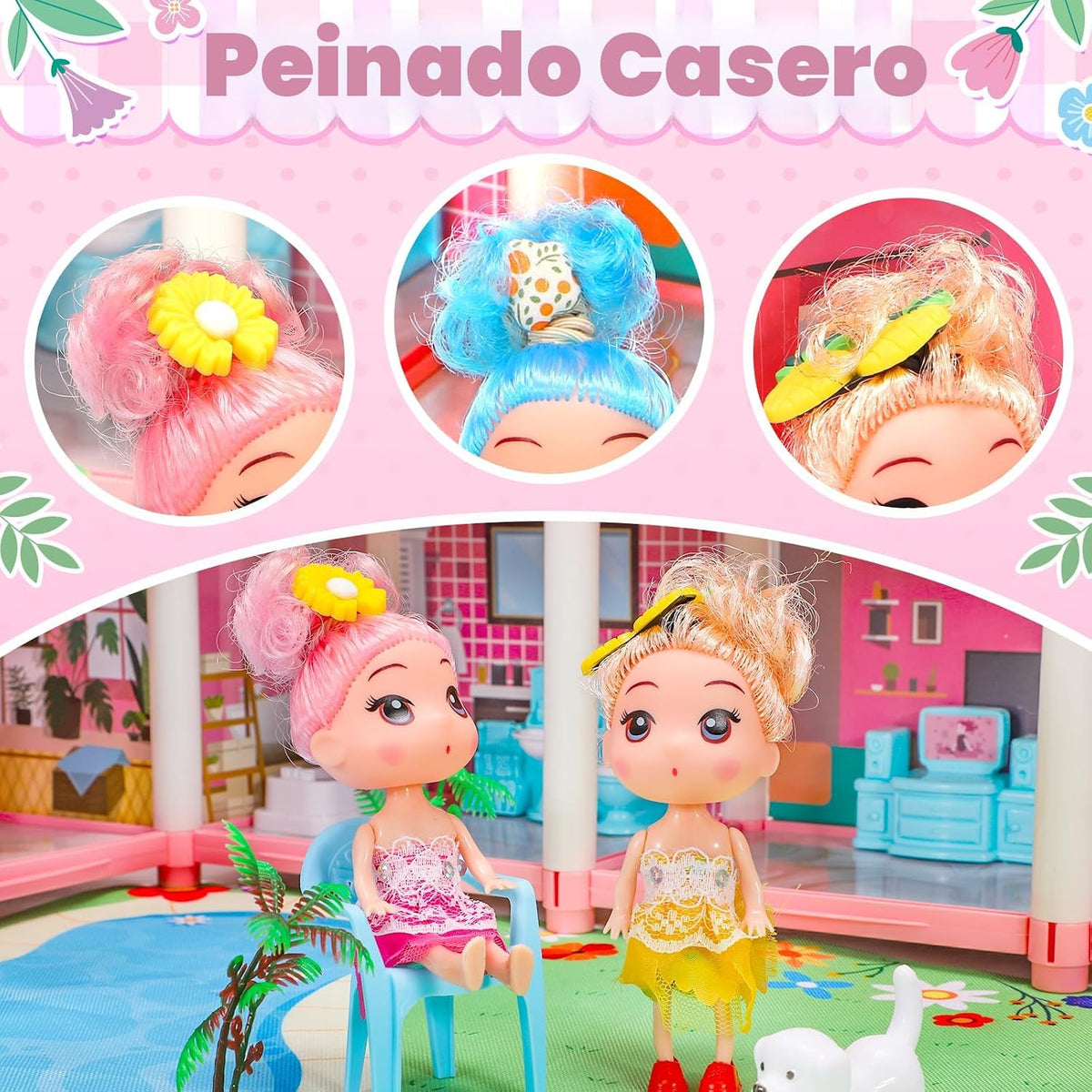 Casa de muñecas AmiDear con 4 pisos y 11 habitaciones, juego de cas...