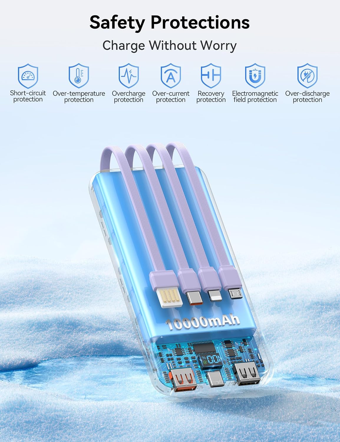 Nusyddy Cargador portátil de 10000 mAh con 4 cables incorporados y...