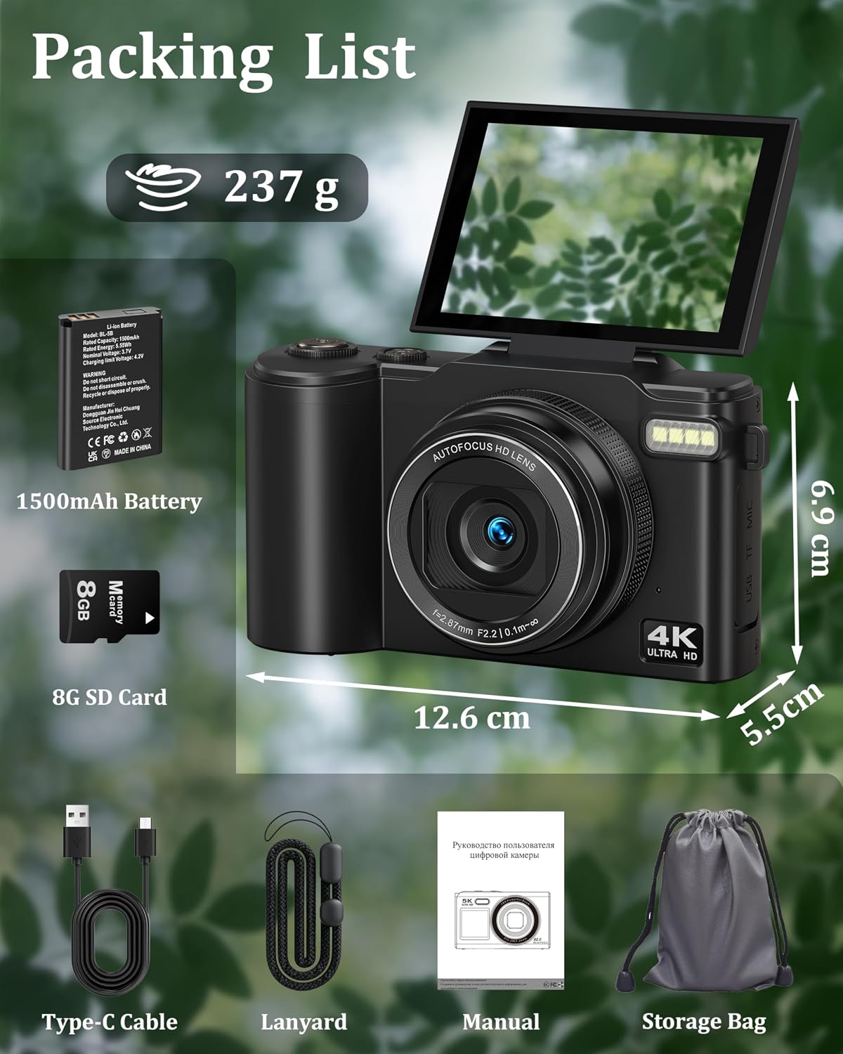 Cámara digital 4K para fotografía, cámara de vlogging de 64MP para...