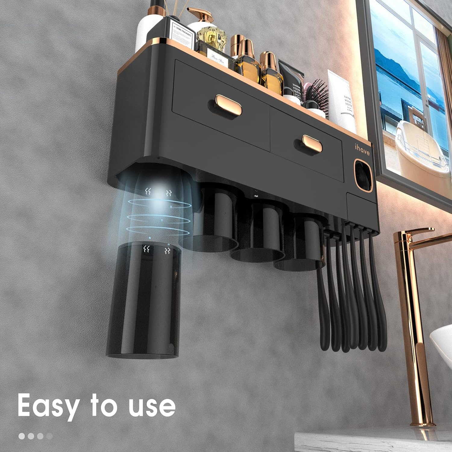 iHave - Portacepillos de dientes de pared para baños con dispensado...