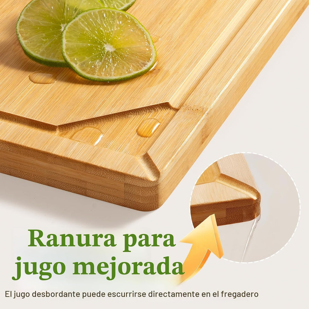 Kikcoin 3+1 tablas de cortar de bambú autodrenantes, tablas de cort...