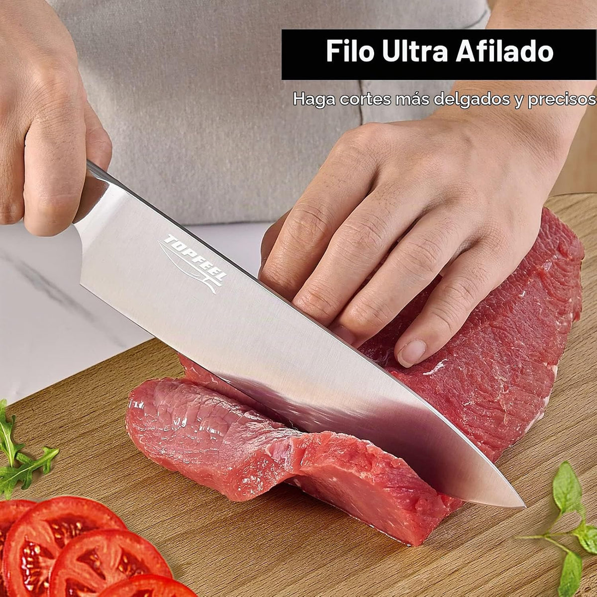 Topfeel Juego de cuchillos de chef profesional, cuchillo afilado, j...