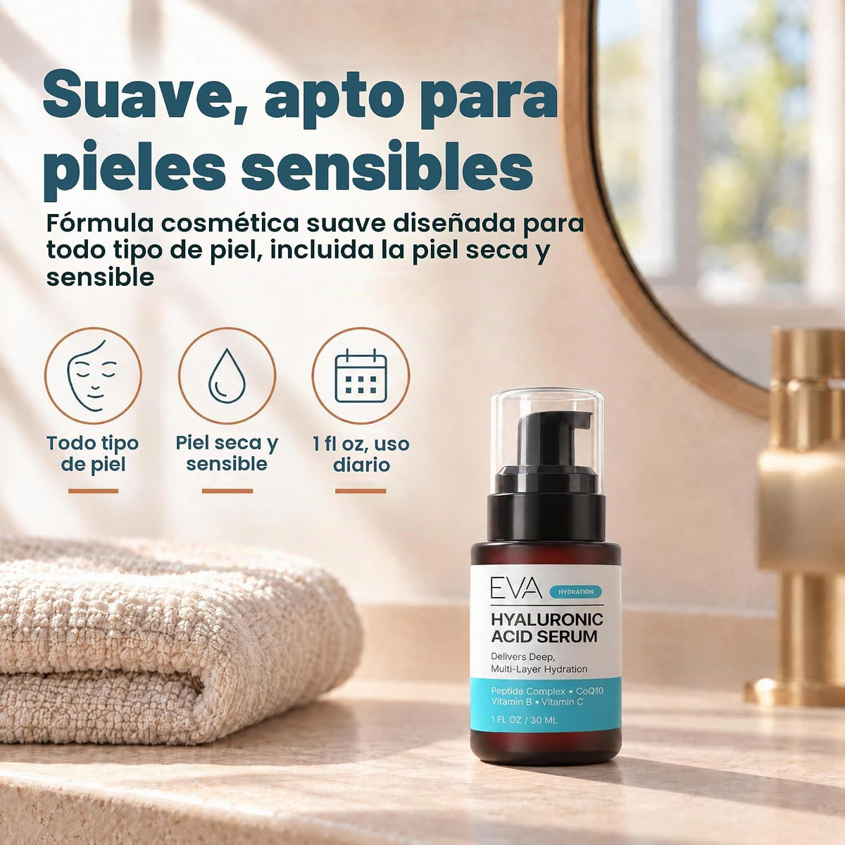 Eva Naturals - Suero facial de ácido hialurónico, antienvejecimient...
