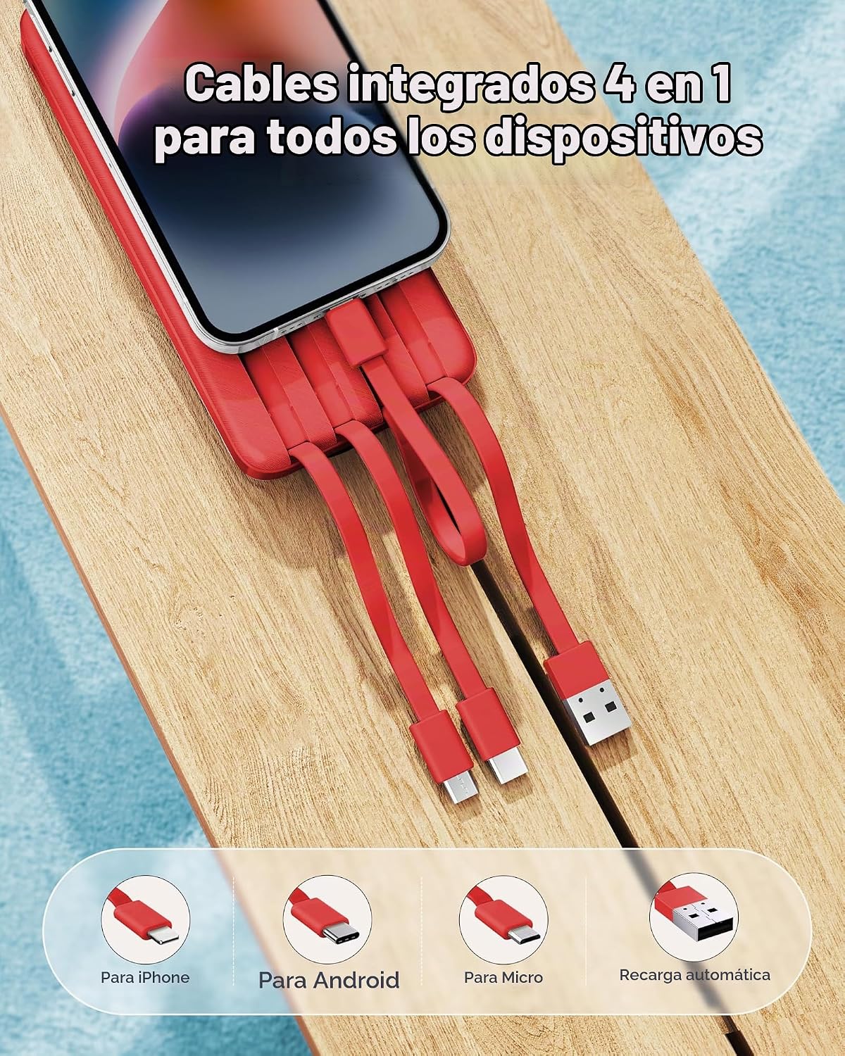charmast Cargador portátil con cables incorporados x 4, cargador de...