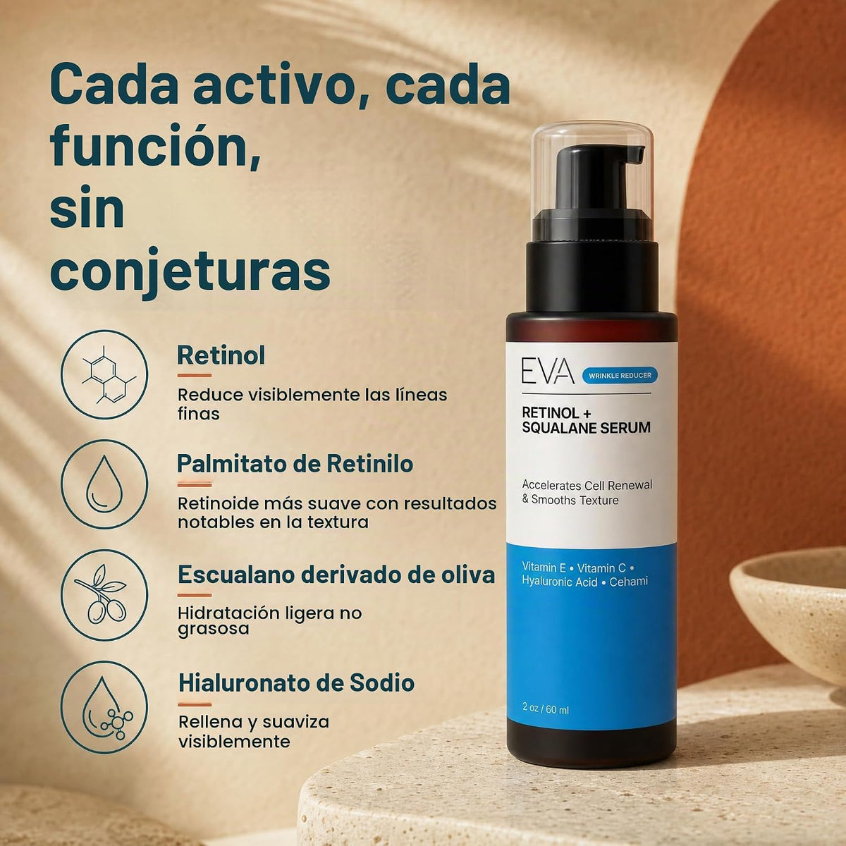 Eva Naturals Retinol + Squalane Face Serum, antienvejecimiento para...