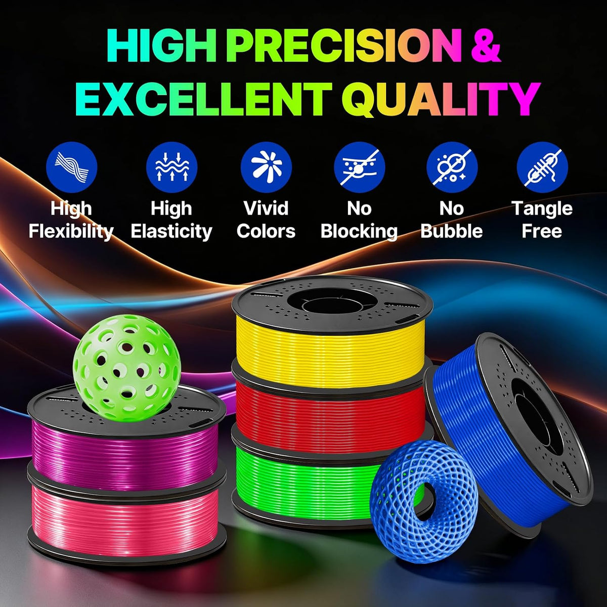 Colourbing Filamento de impresora 3D de TPU flexible 95A, suave y e...