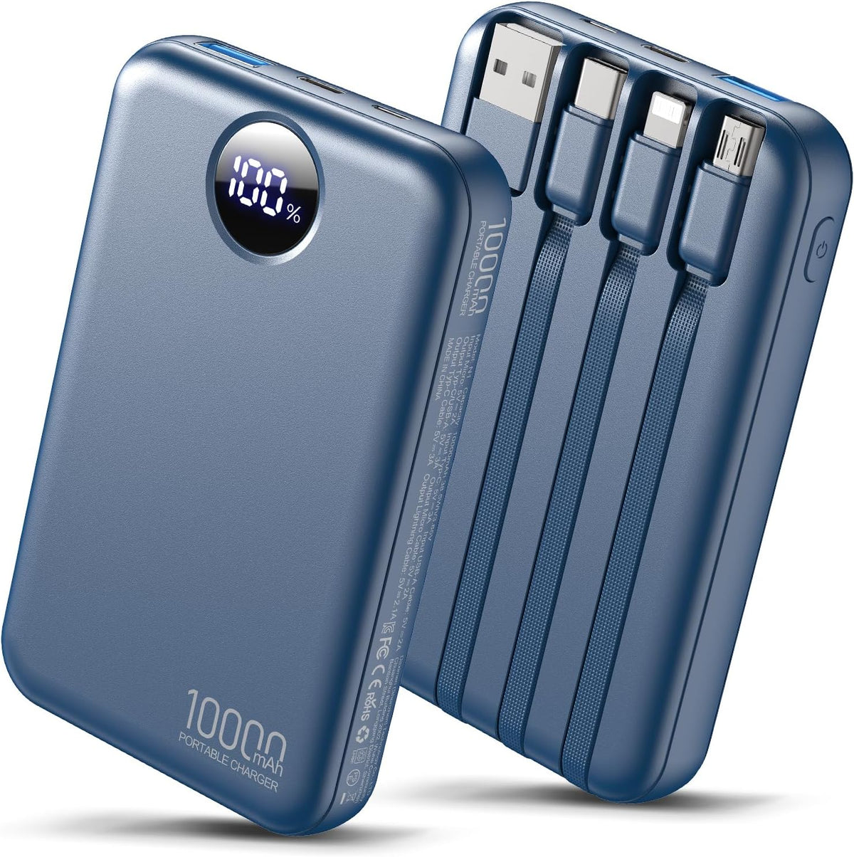 Zmmyuluo Cargador portátil 10000mAh con 4 cables incorporados 40% m...