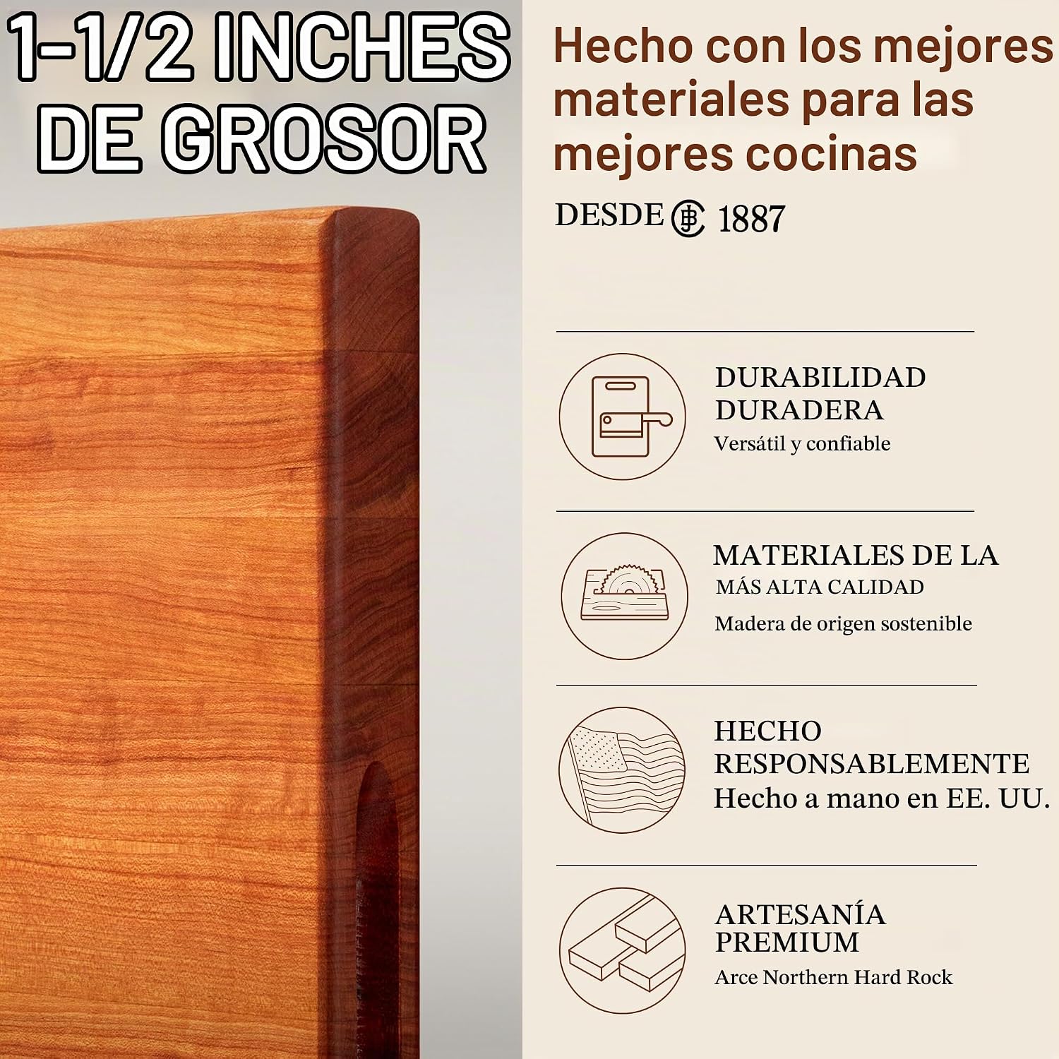 John Boos R-Board Series Tabla de cortar rectangular de madera de c...