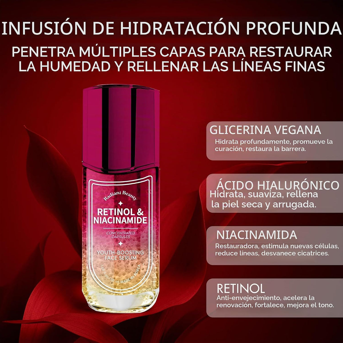 Radiant Beauty Suero de retinol para rostro con niacinamida, dermat...