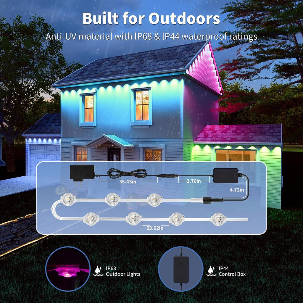 MILADALED Luces exteriores permanentes RGB 100FT\/50LED Cadena de a...