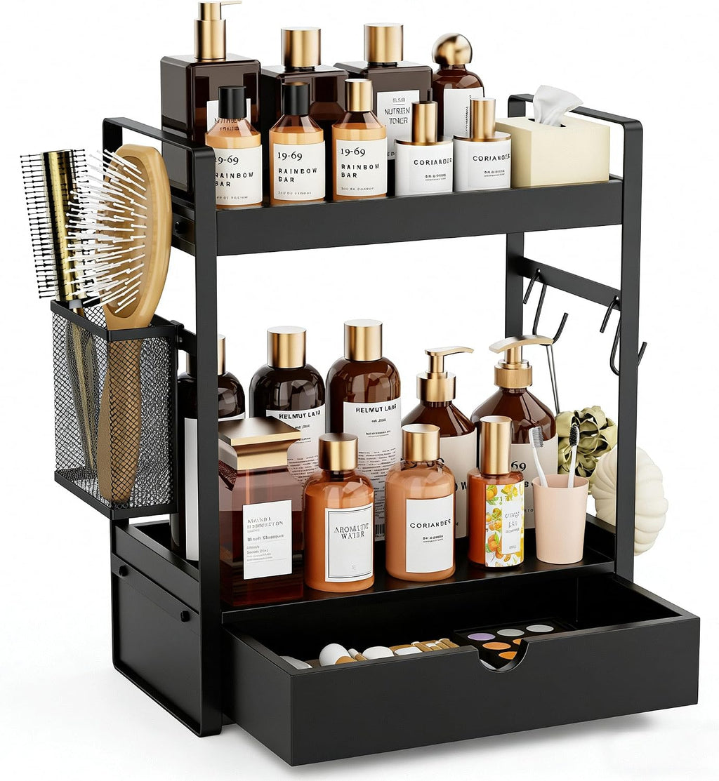 Organizador de encimera de baño de 2 niveles con cesta de cajón y g...