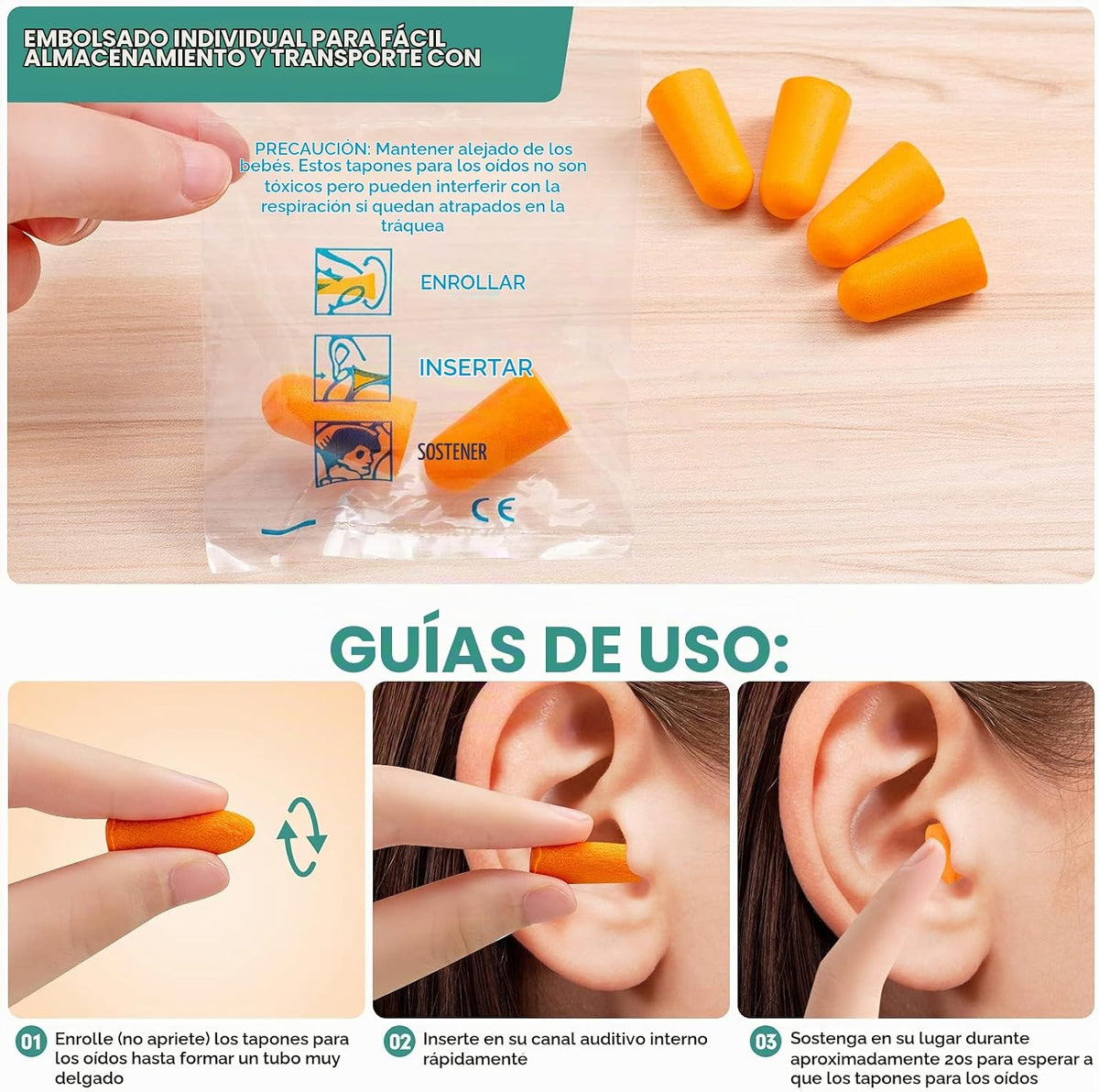 100 pares de tapones de espuma naranja para dormir, reducción de ru...