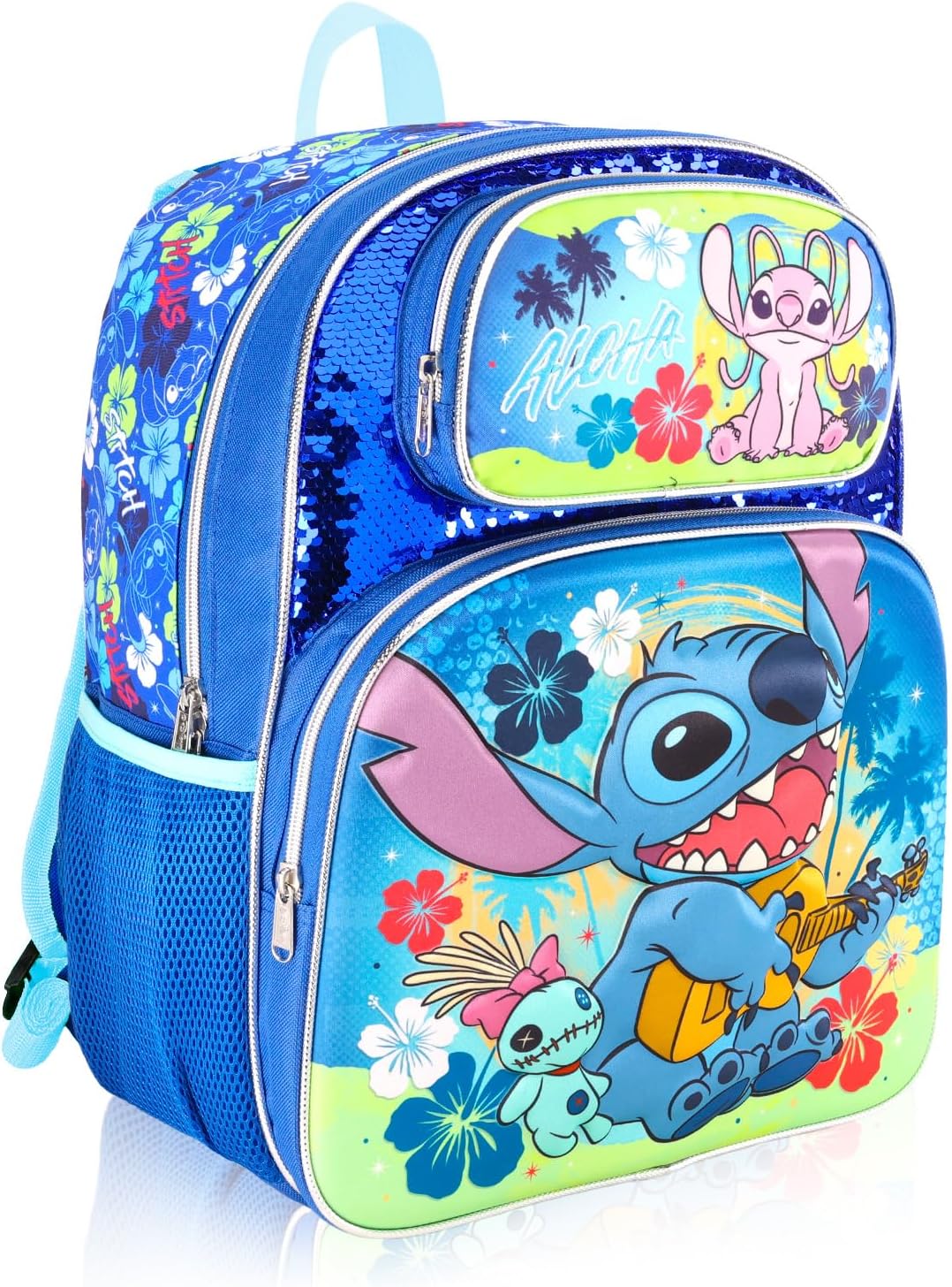 Juego de mochila y lonchera Stitch and Angel para niñas, paquete es...