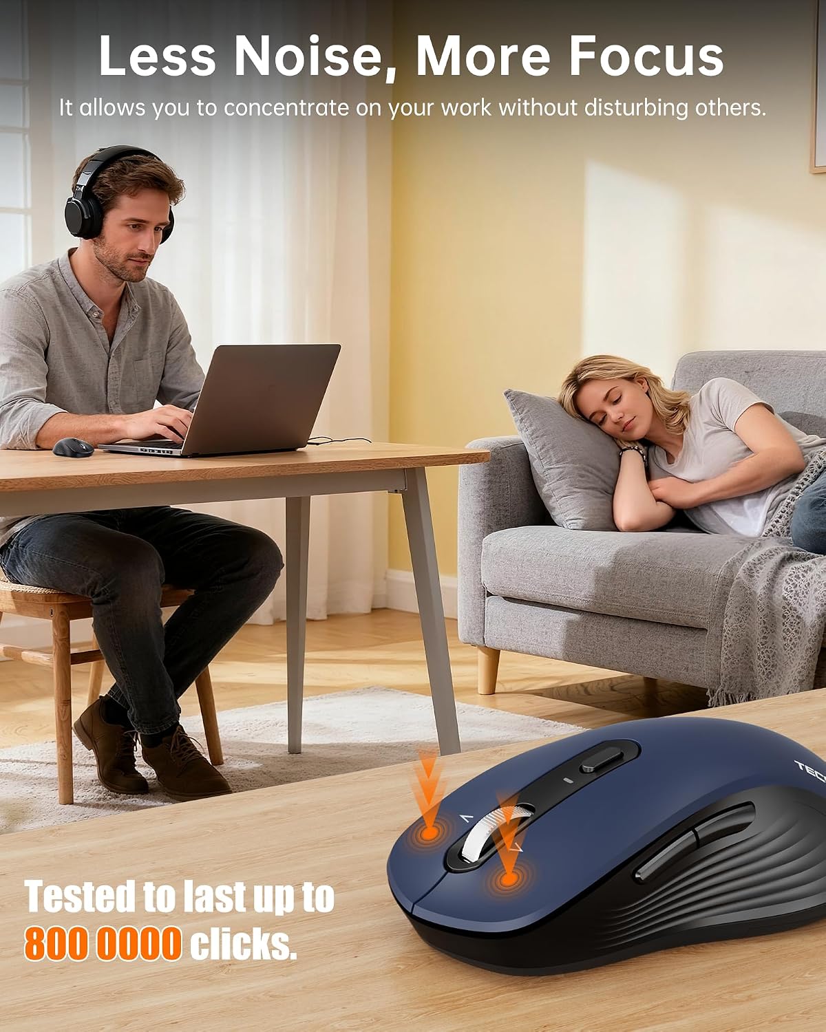 TECKNET Ratón Bluetooth inalámbrico de 3 dispositivos con rueda de...
