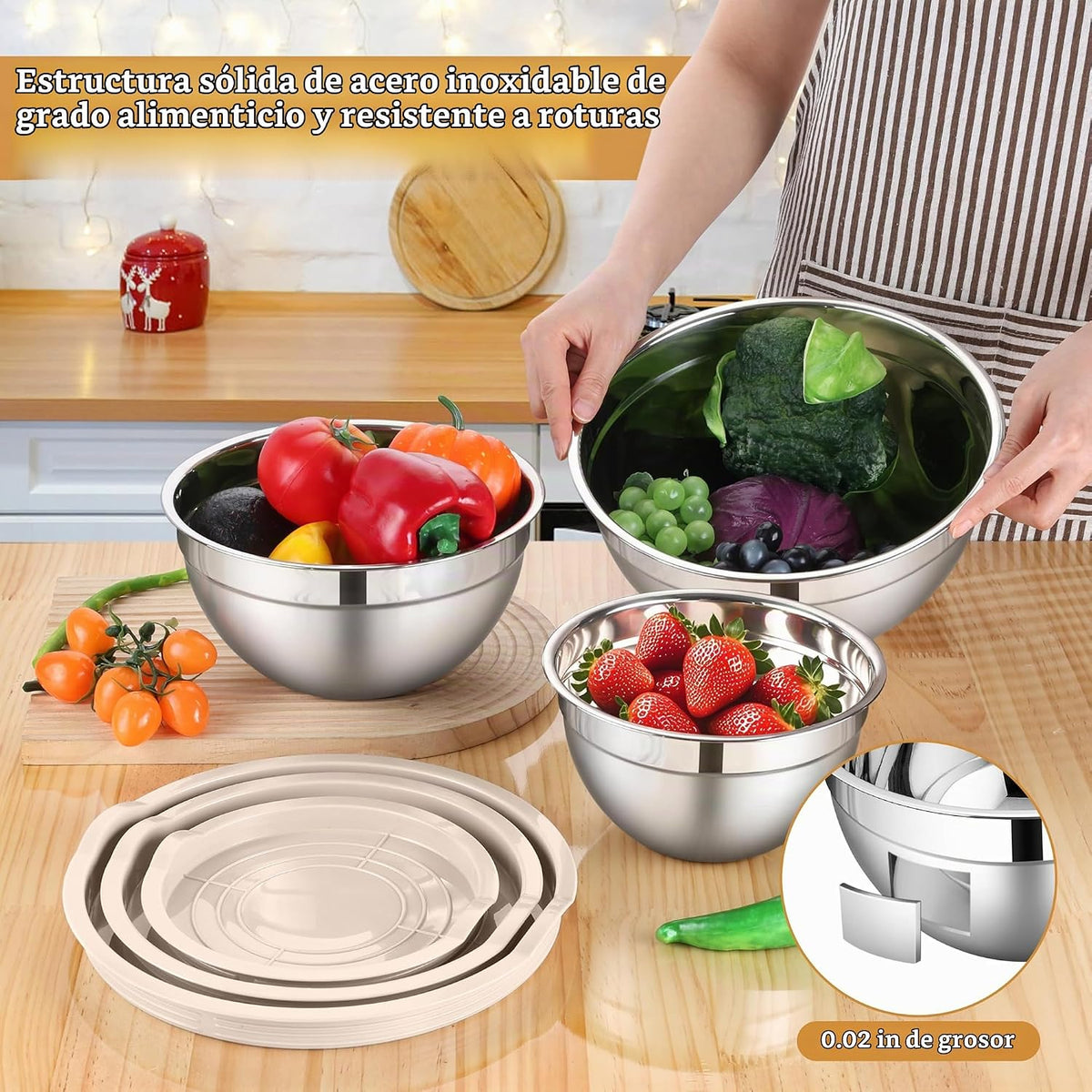 Juego de cuencos para mezclar con tapas herméticas LIANYU, 3 paquet...