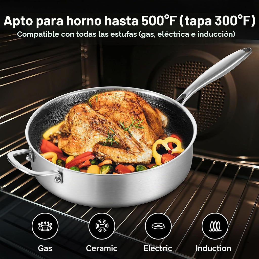 LOLYKITCH 6 QT Sartén para saltear de acero inoxidable de tres capa...