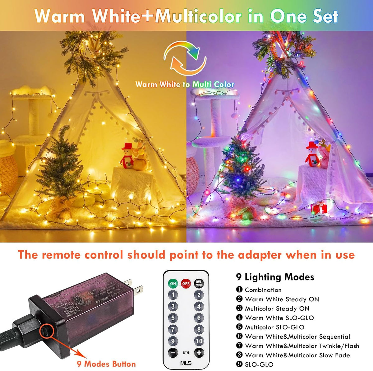 Luz navideña que cambia de color conectable de 75,8 pies con tempor...