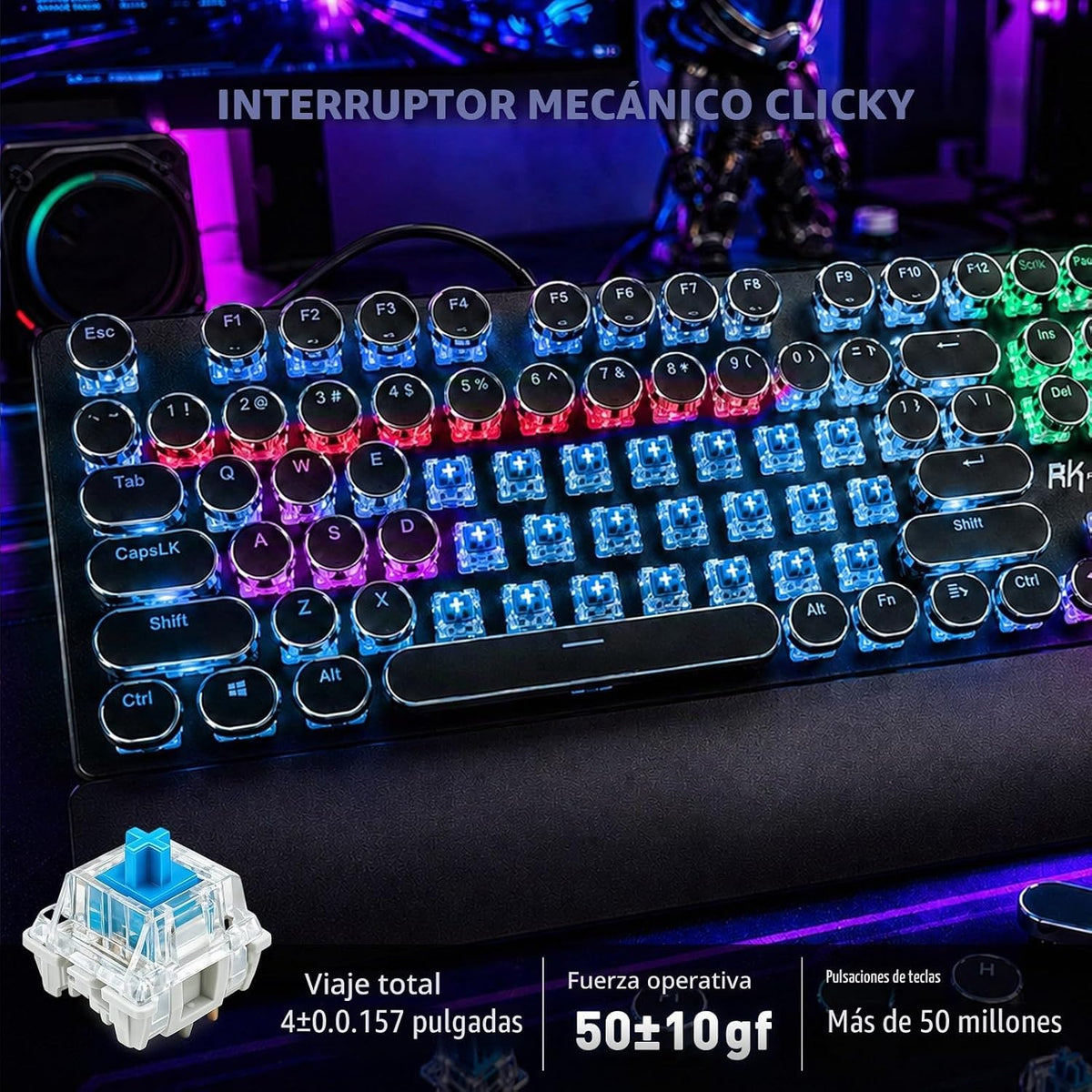 RK ROYAL KLUDGE S108 - Teclado mecánico de máquina de escribir, tec...