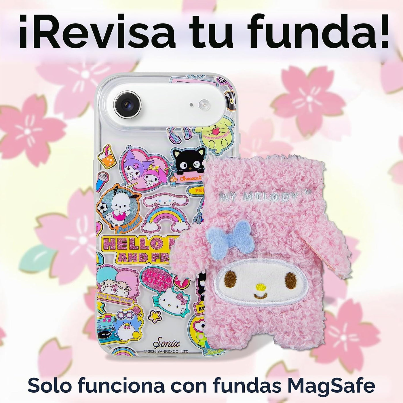 Sonix x Sanrio - Cartera magnética de felpa para teléfono, bonito t...