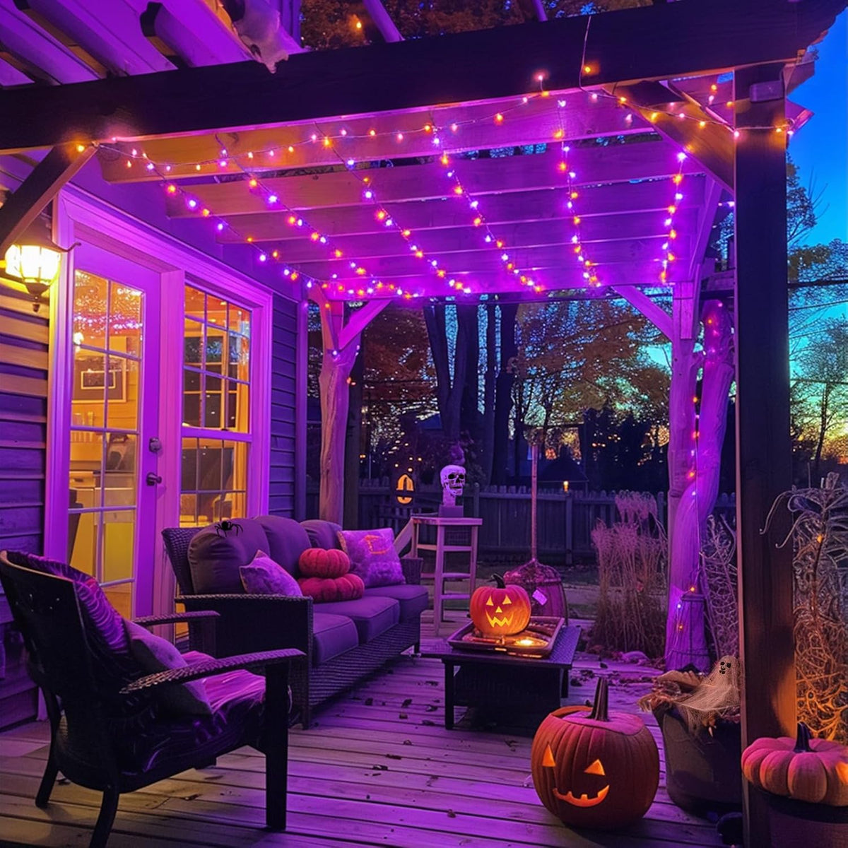 JMEXSUSS 400 luces LED naranja y morado de Halloween para interiore...
