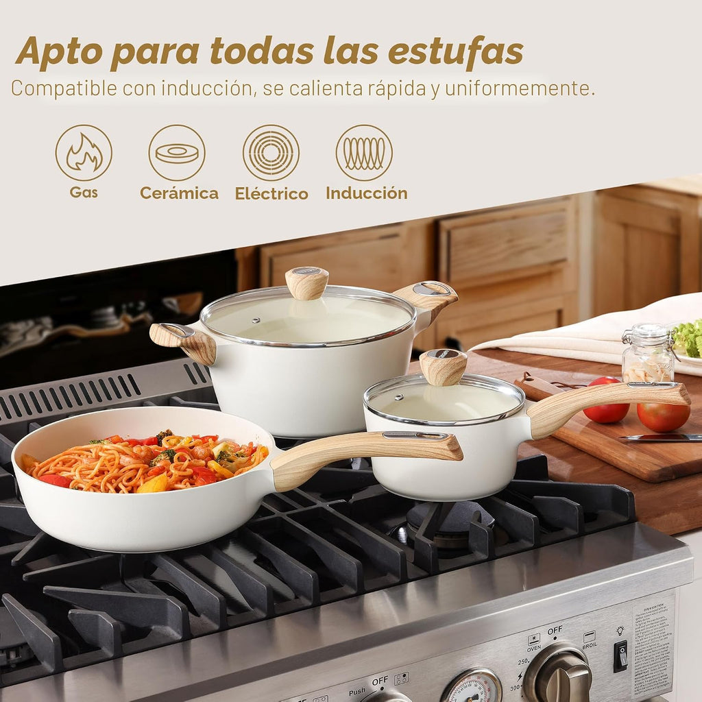 SENSARTE Juego de utensilios de cocina de cerámica, juego de ollas...