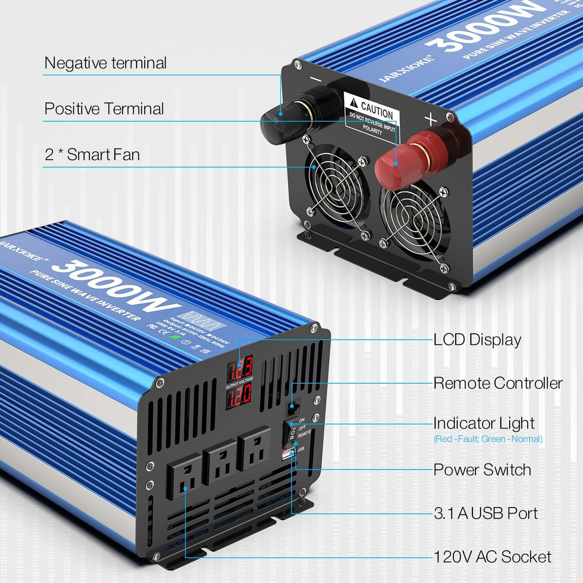 Inversor de corriente de onda sinusoidal pura de 3000 W, convertido...