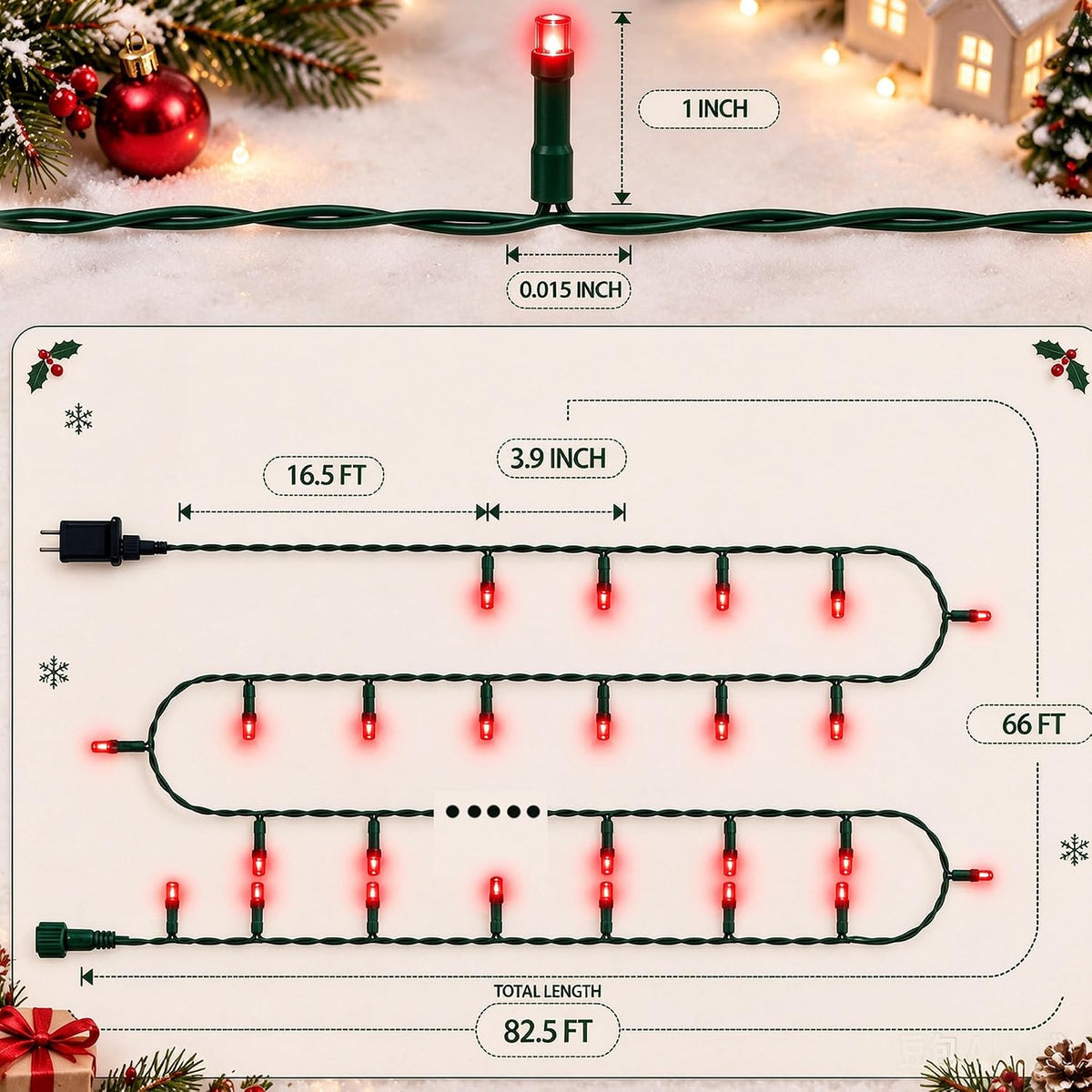 TW SHINE Luces de Navidad, 200 luces LED de 66 pies para exteriores...